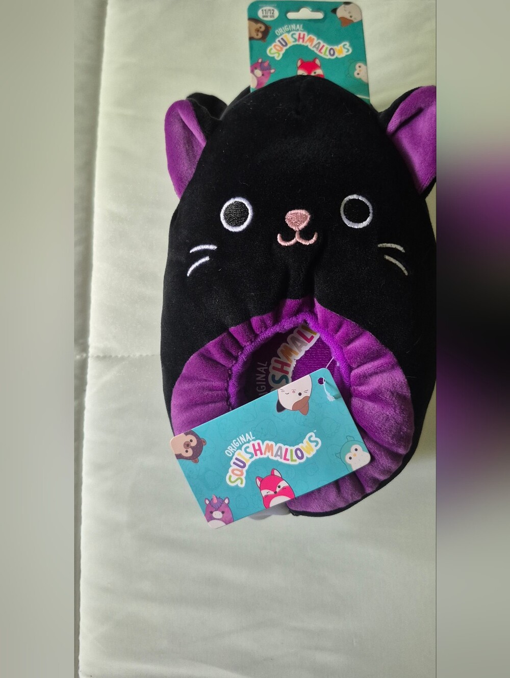 Squishmallows Kids Black & Purple Plush Cat Slippers